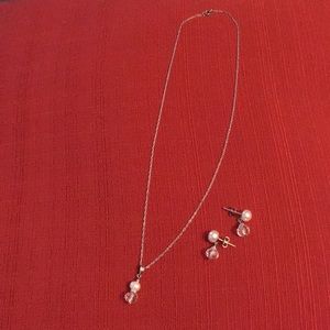 Pearl-like & Clear Crystal Necklace & Earrings Set